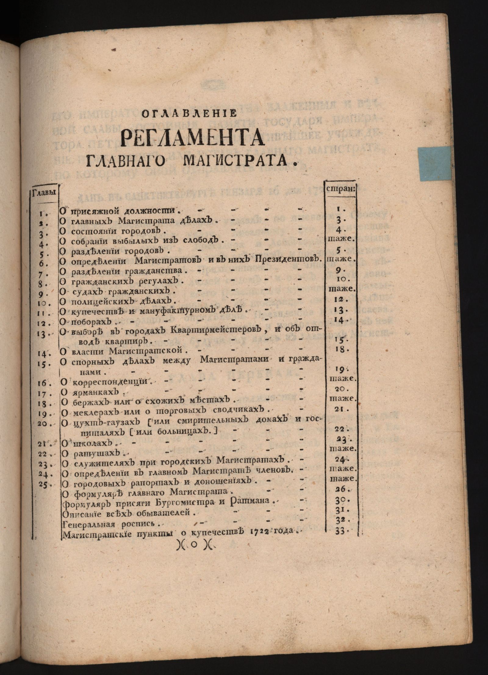 Изображение Его императорскаго величества блаженныя и вечной славы достойныя памяти государя императора Петра Великаго всемилостивейшее Учреждение и регламент или Устав Главнаго магистрата, по которому оной отправлять имеет.