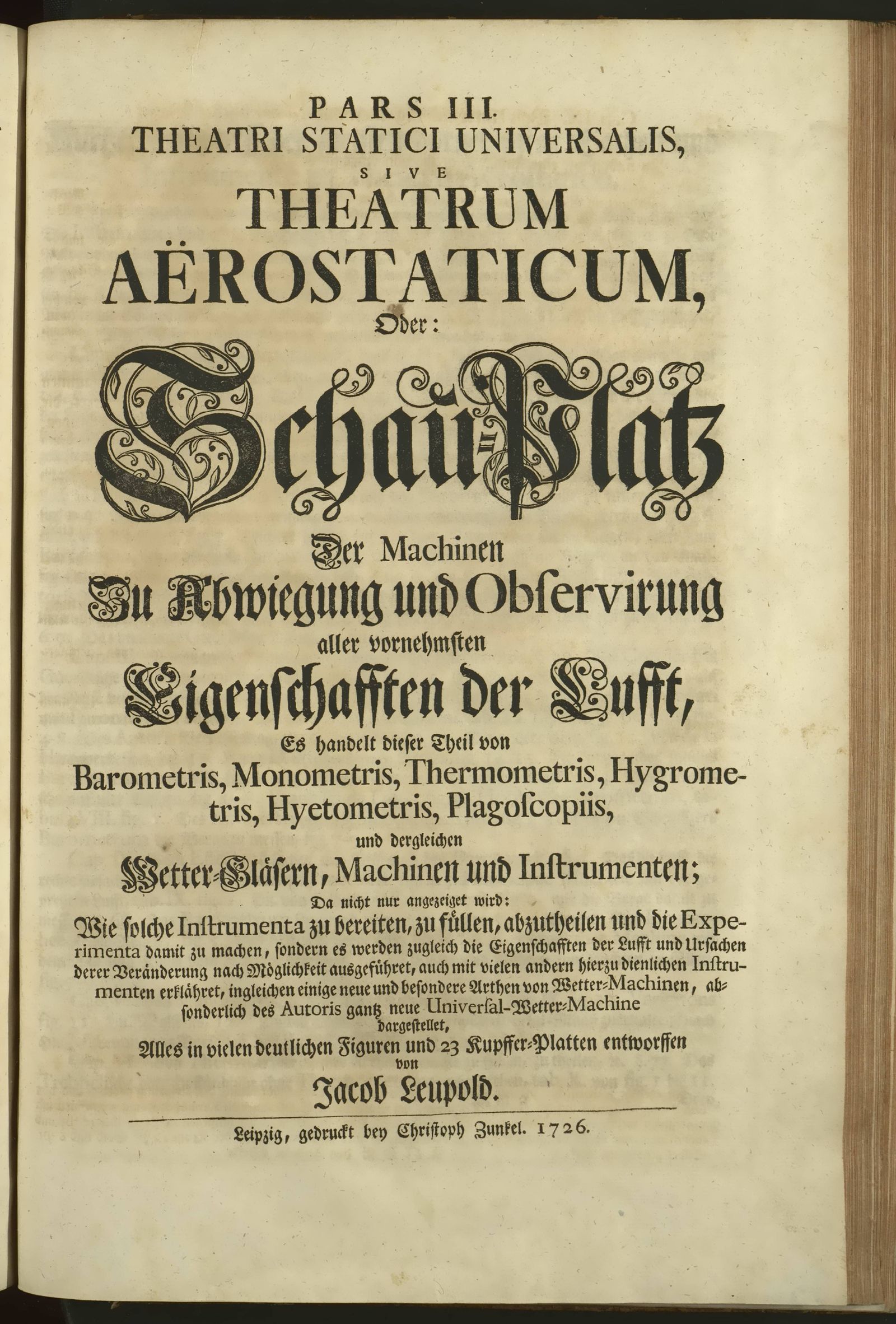 Изображение книги Pars III. Theatri Statici Universalis, Sive Theatrum Aërostaticum, Oder