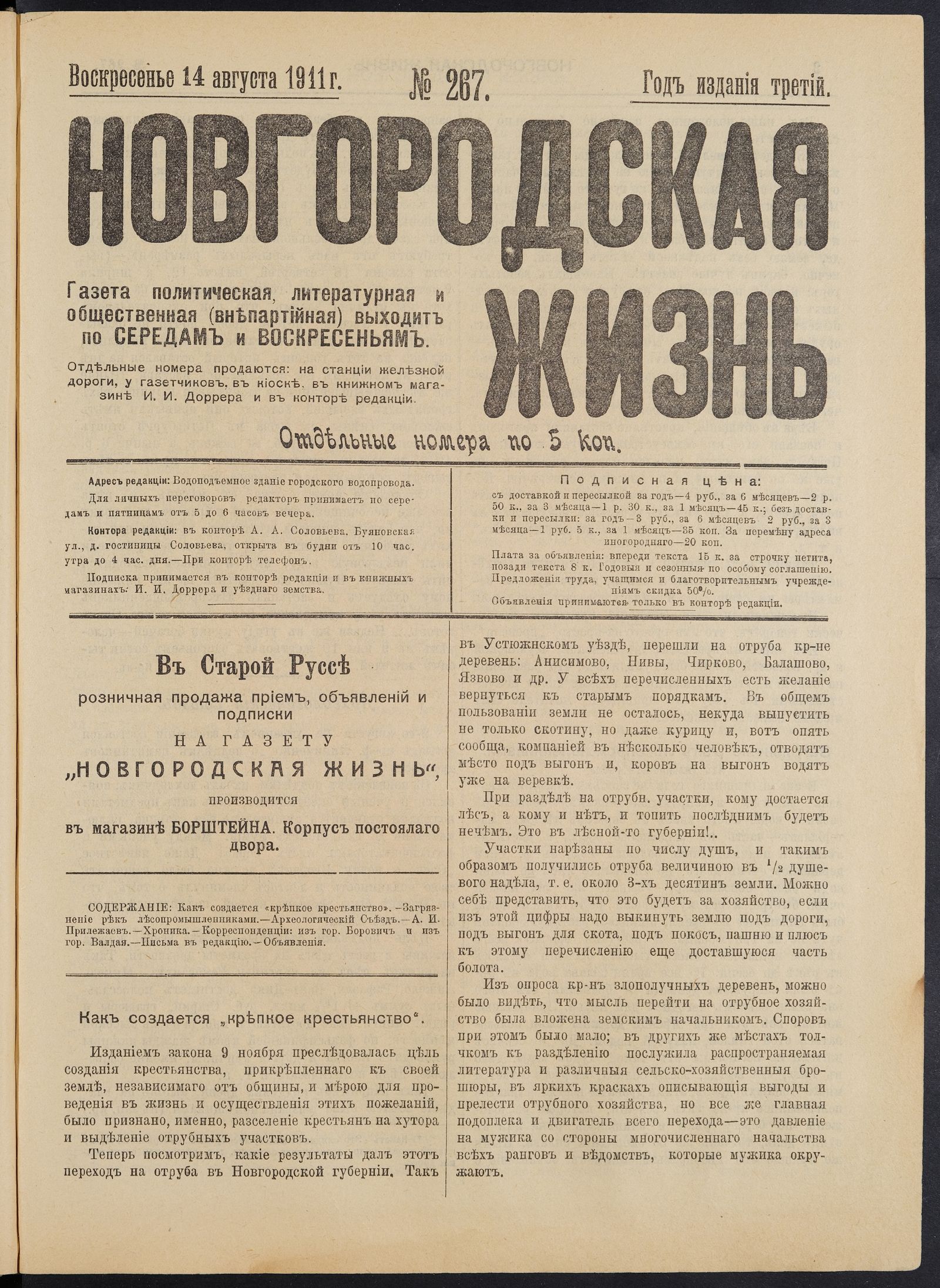 Изображение книги Новгородская жизнь. 1911, № 267 (14 авг.)