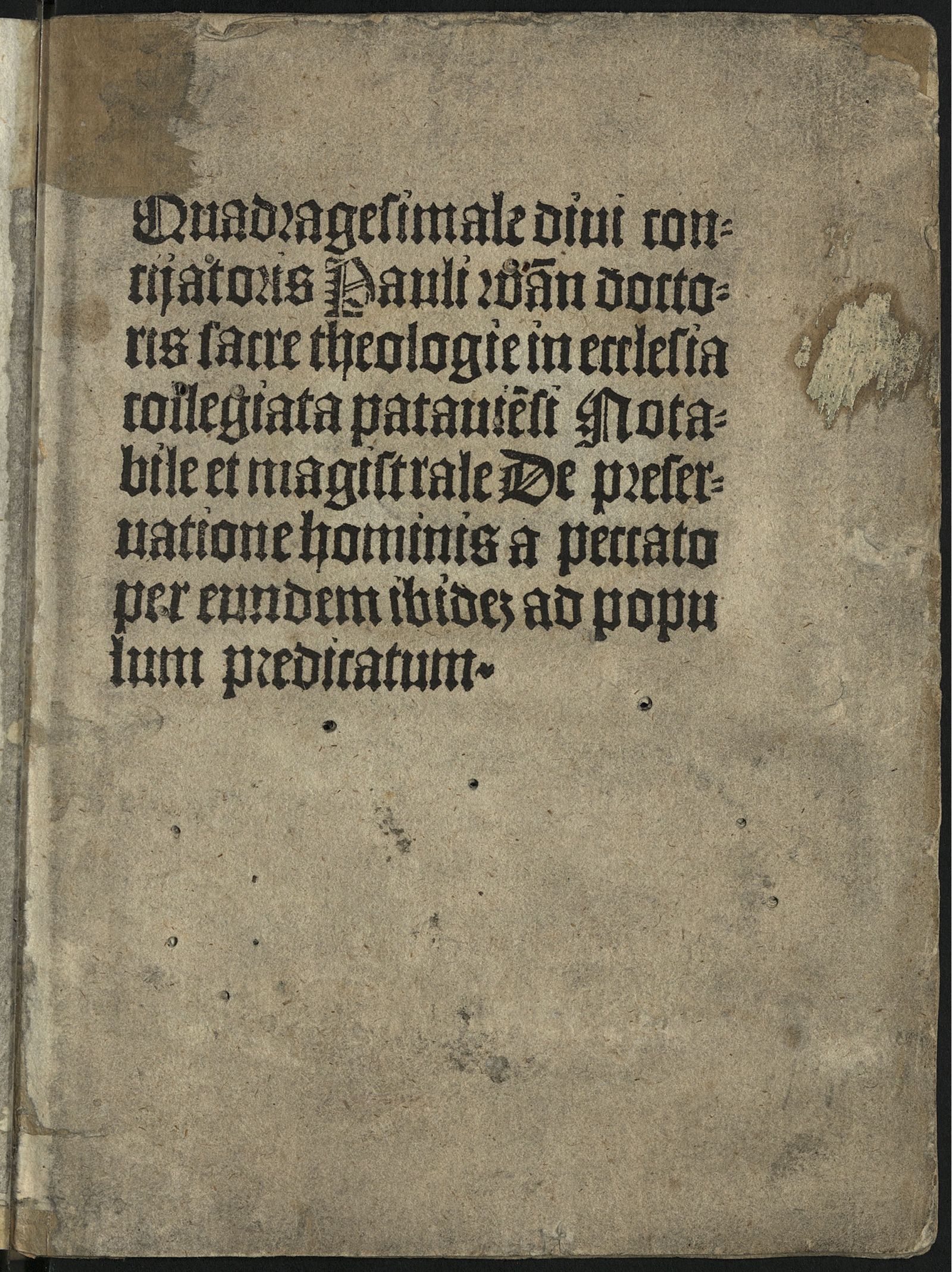 Изображение Quadragesimale s. De preservatione hominis a peccato