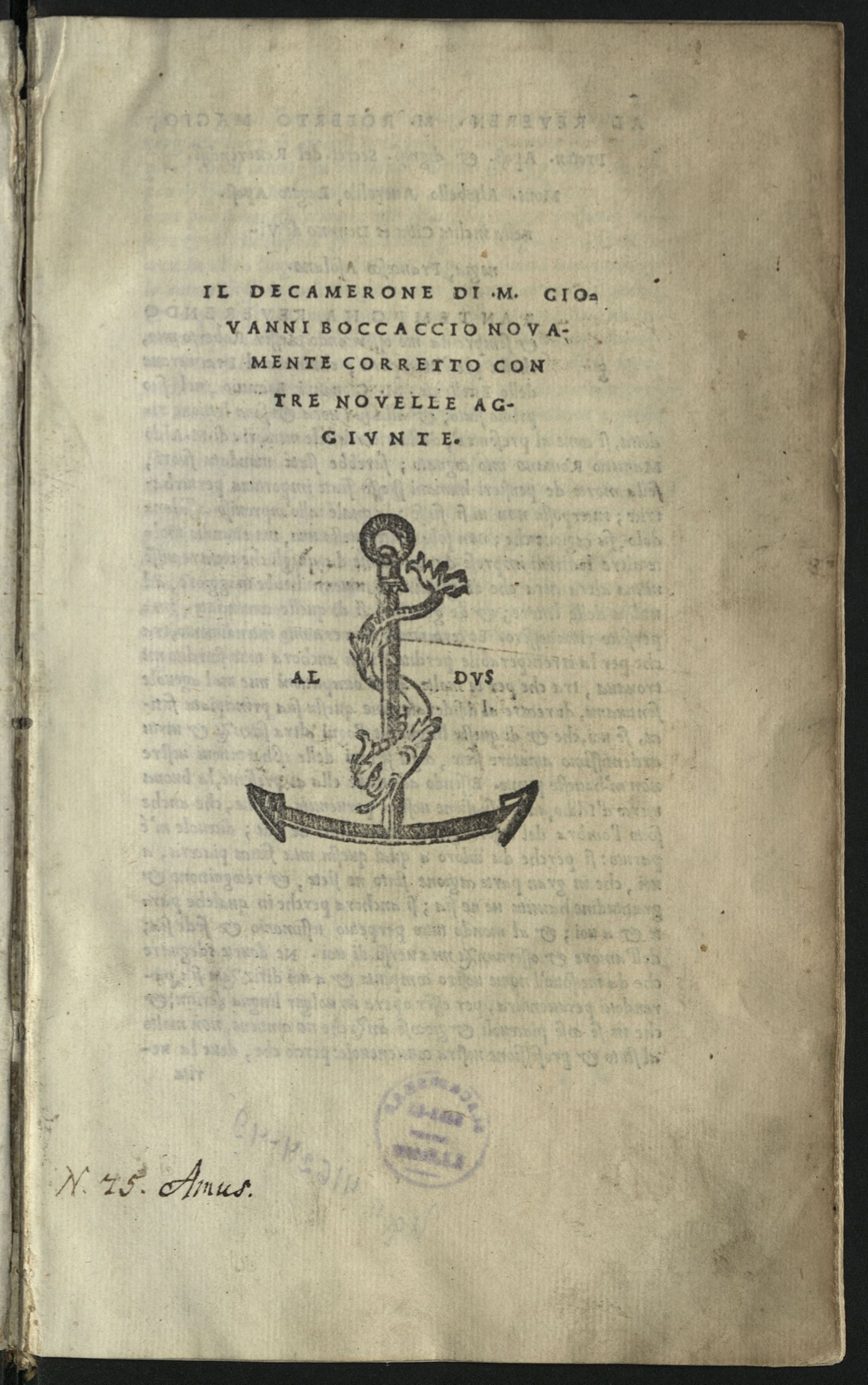 Изображение Il Decamerone di M. Giovanni Boccacio novamente corretto contre novelle Aggiunte