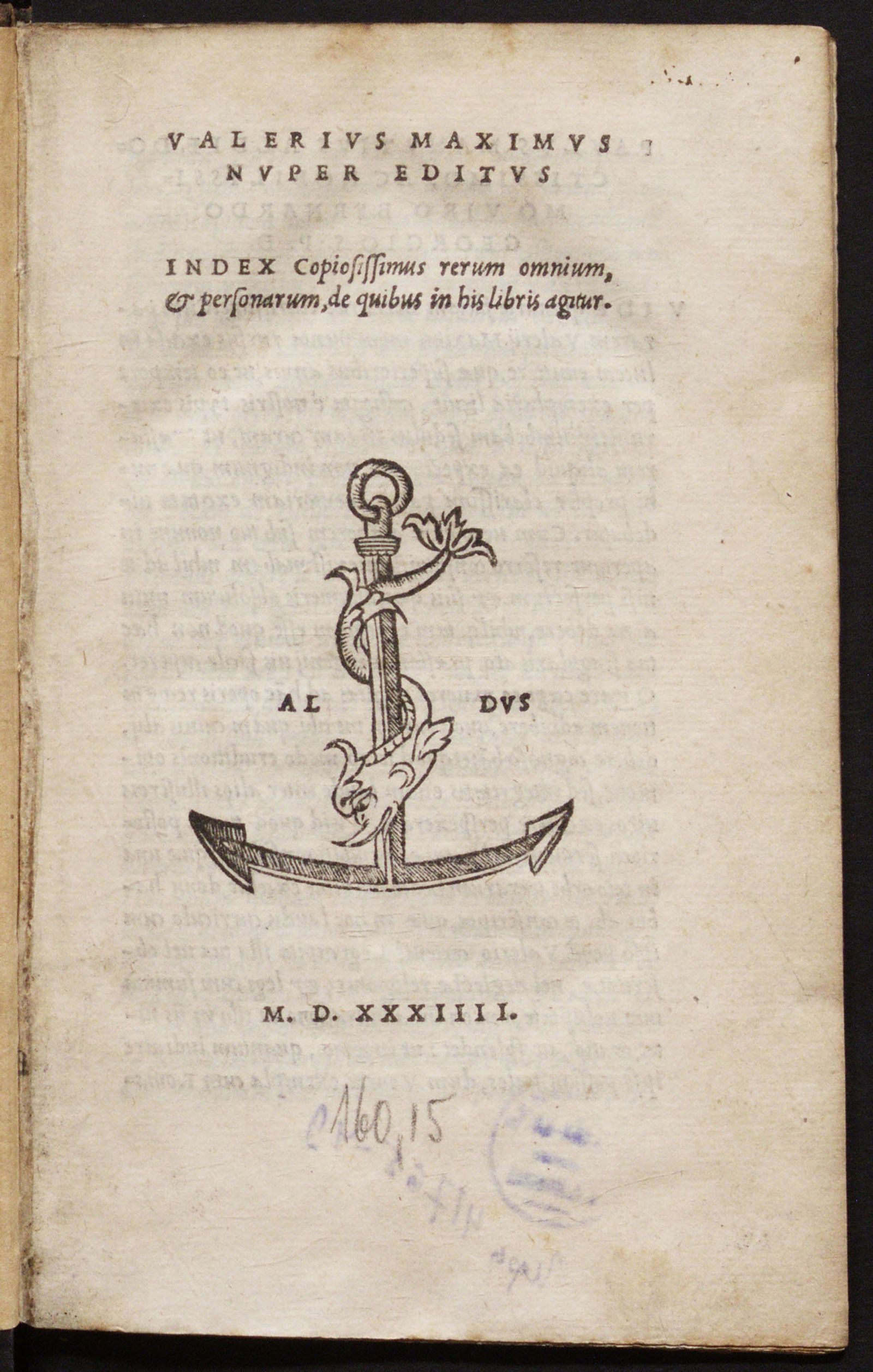 Изображение Valerius Maximus nuper editus index copiosissimus rerum omnium, & personarum, de quibus in his libris agitur