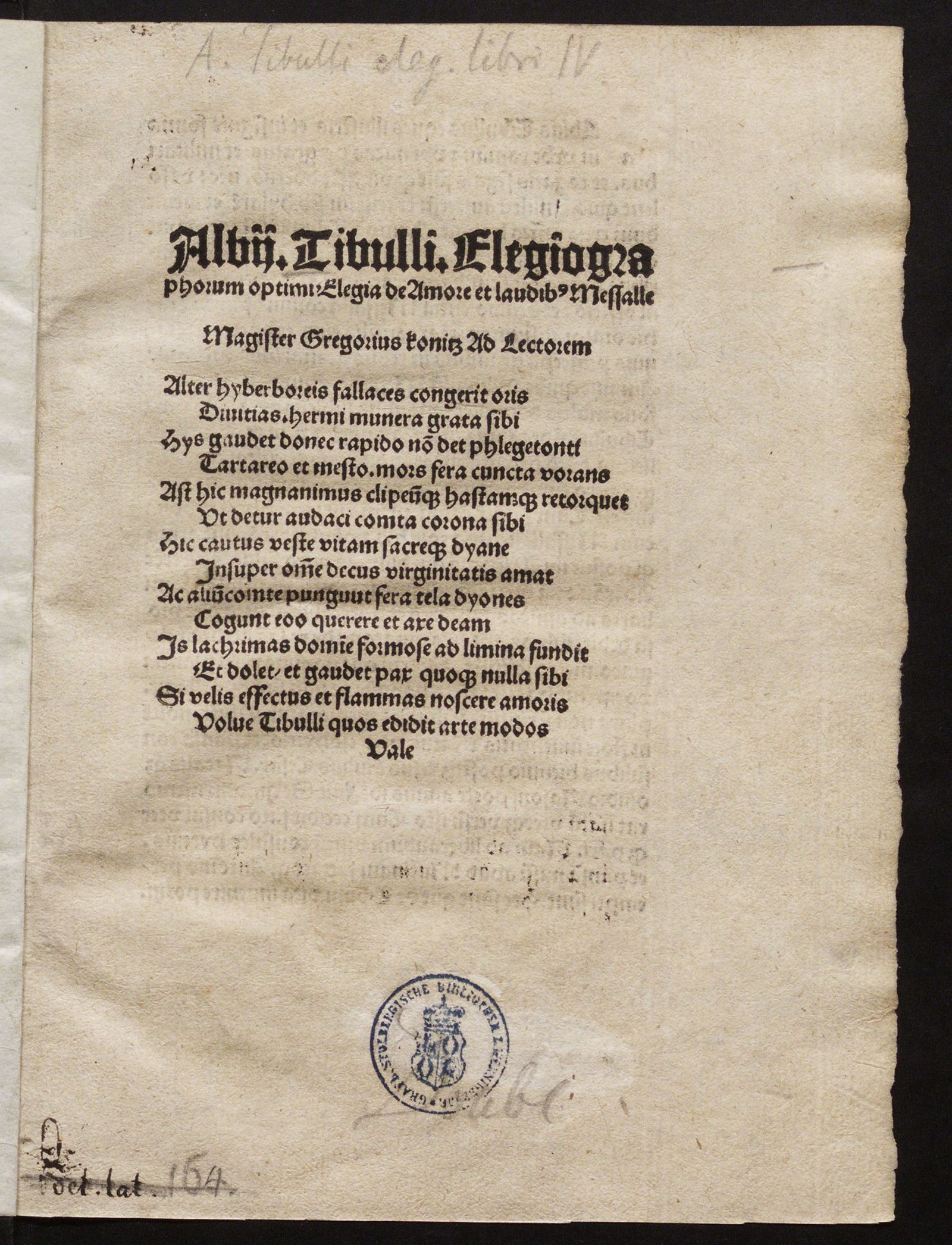 Изображение Elegia de amoribus et laudibus Messalae