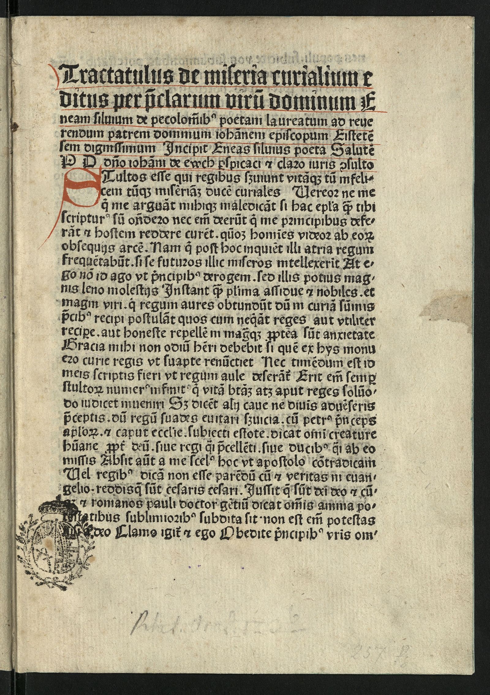 Изображение De curialium miseria