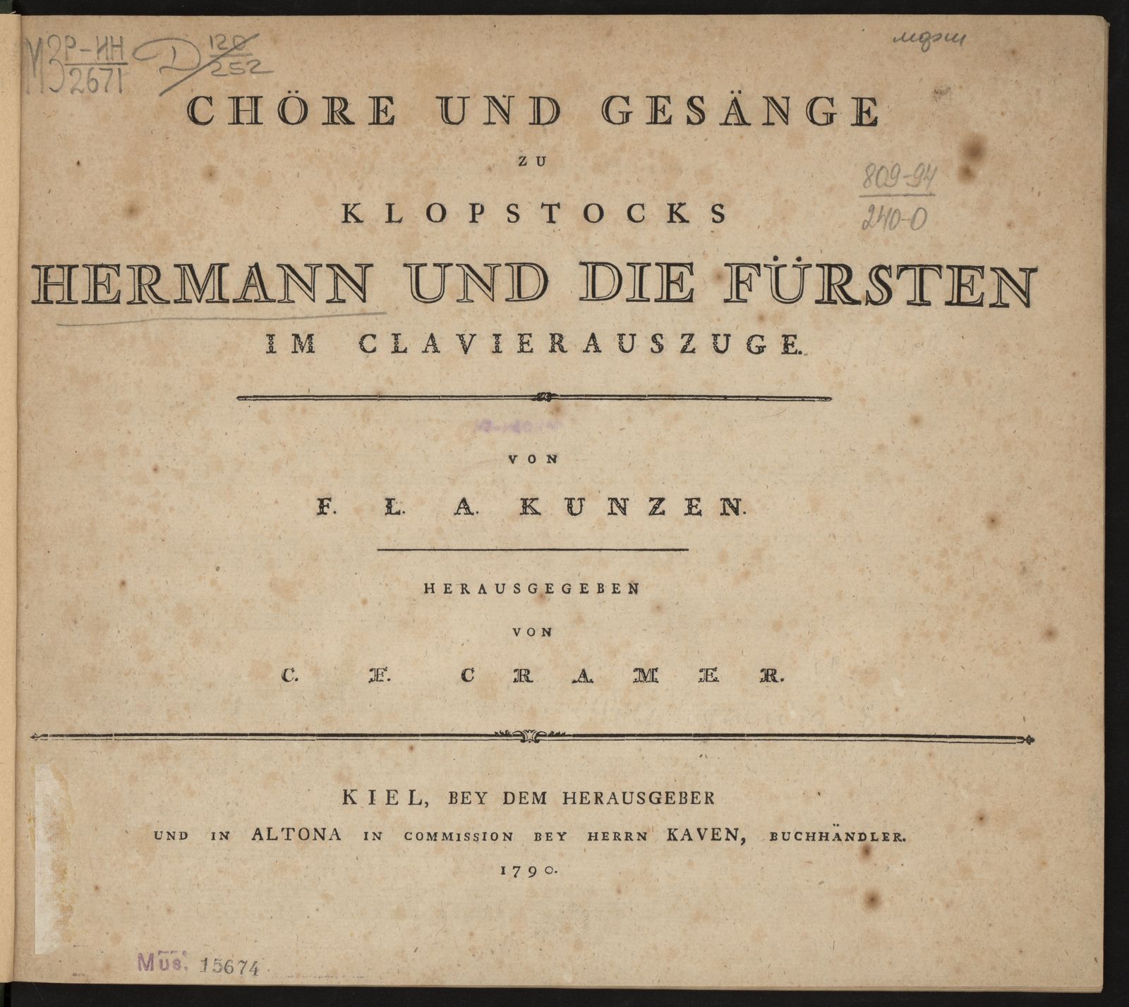 Изображение Chöre und Gesänge zu Klopstocks "Hermann und die Fürsten" im Clavierauszuge