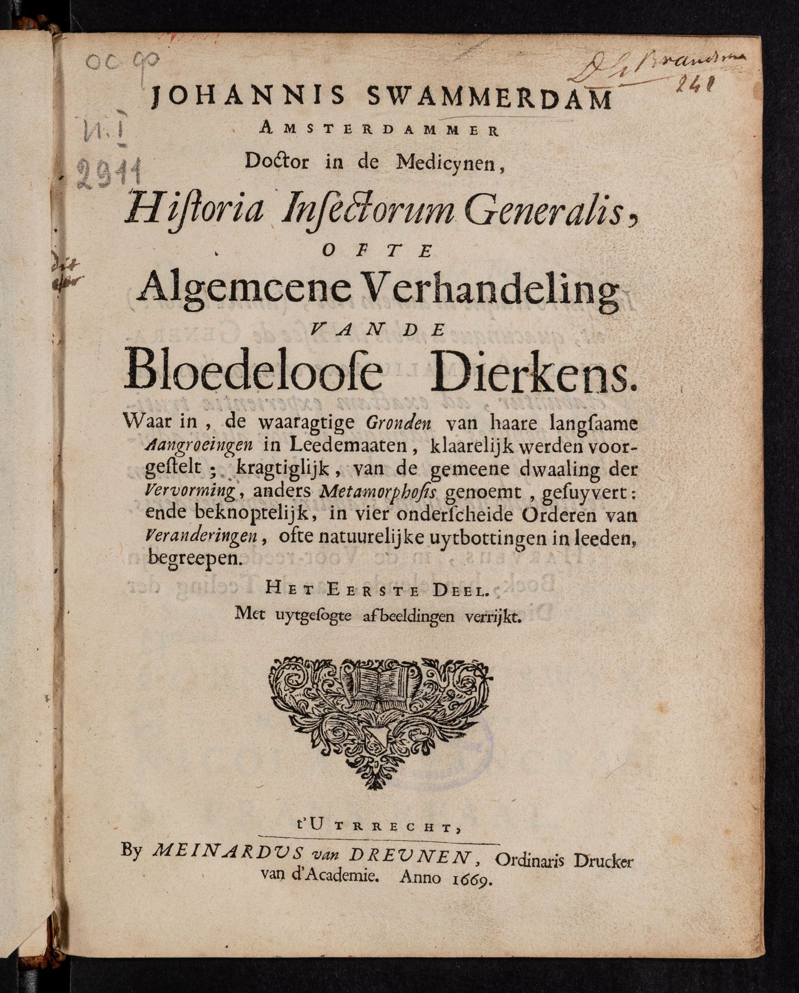 Изображение Johannis Swammerdam Amsterdammer doctor in de medicynen, historia insectorum generalis, ofte algemeene verhandeling van de bloedeloose dierkens. D. 1