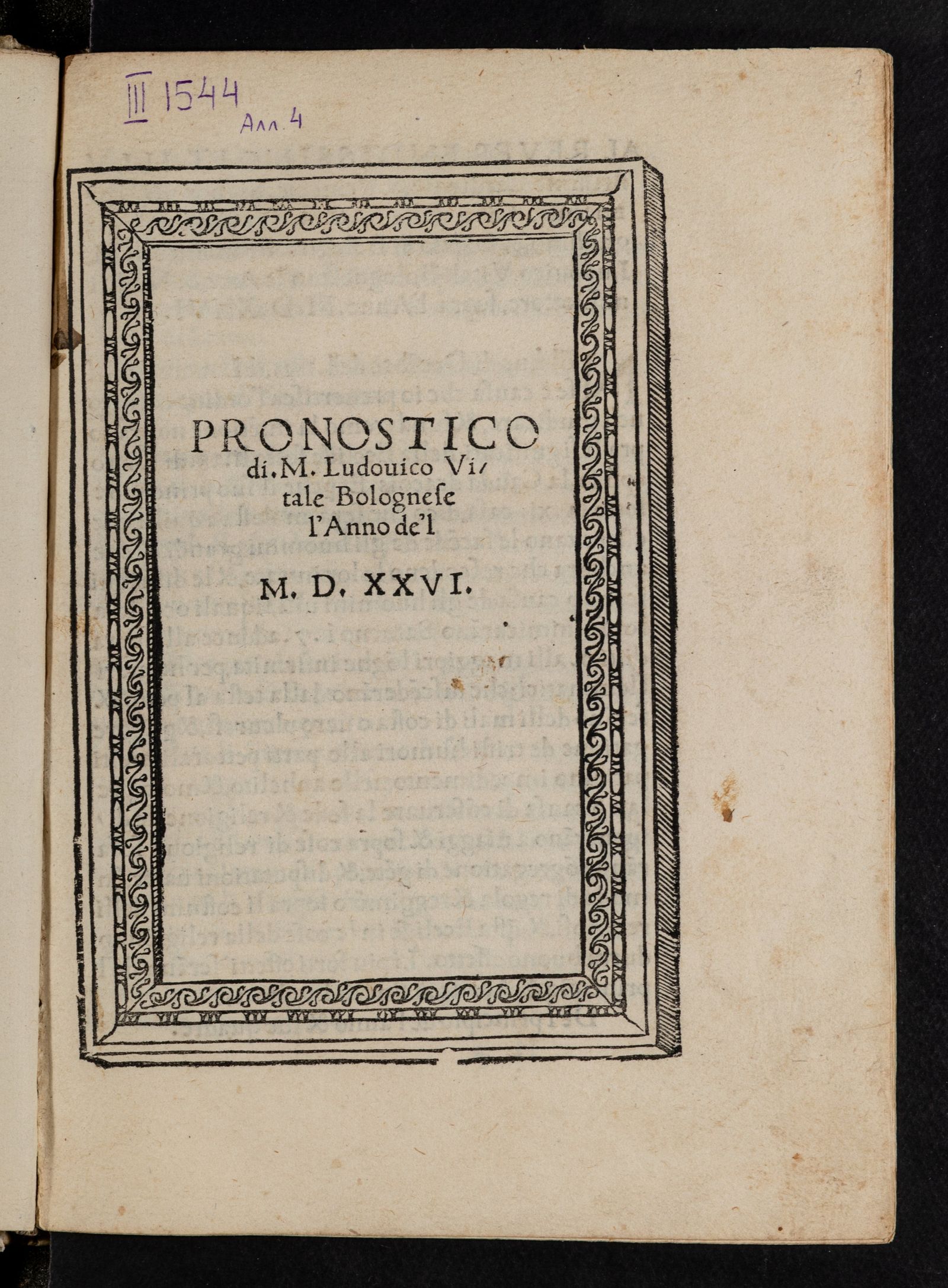 Изображение Pronostico di m. Ludovico Vitale Bolognese l'anno de'l MDXXVI