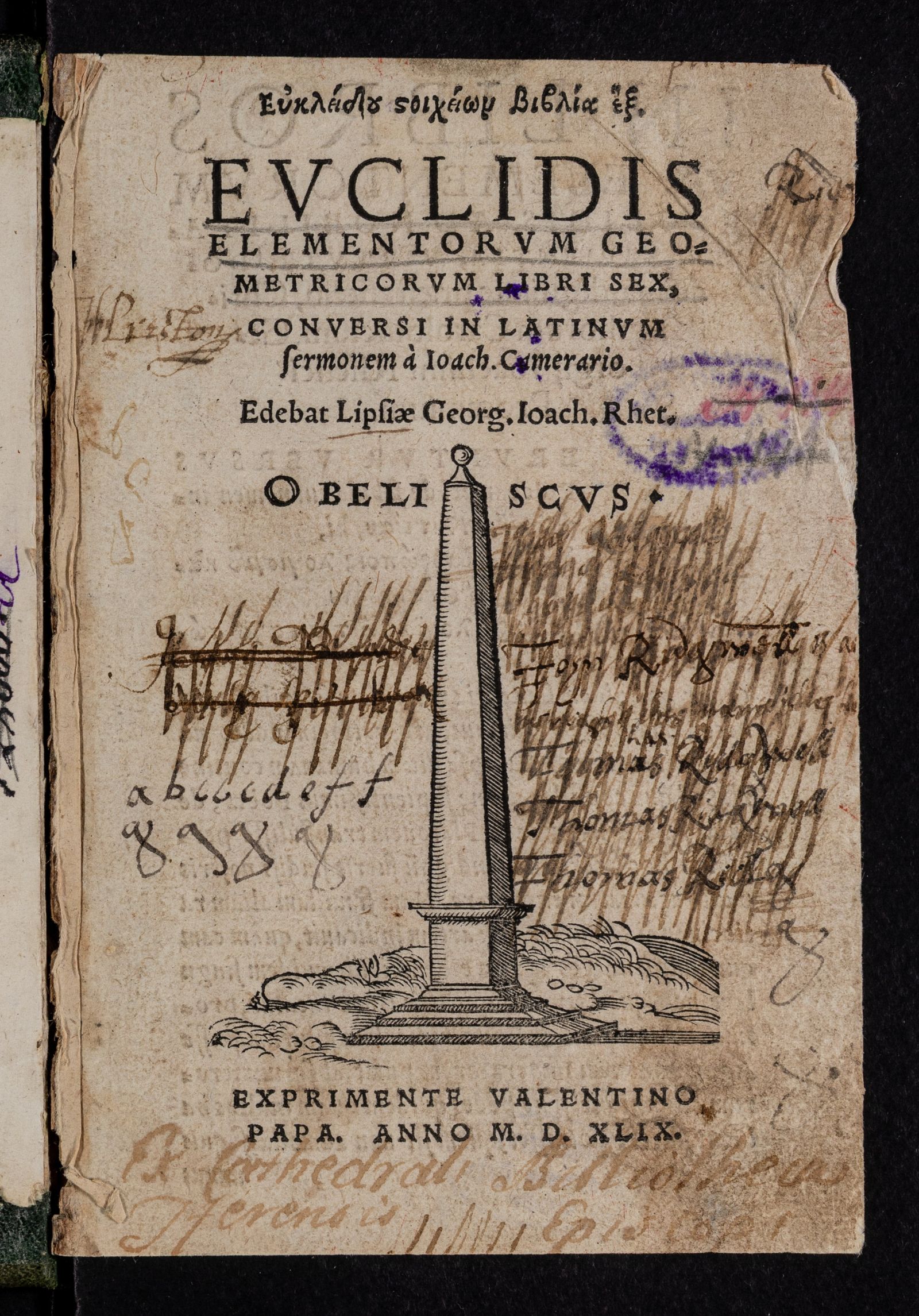 Изображение Εὐκλείδου στοιχείων βιβλία ἕξ. Euclidis Elementorum geometricorum libri sex, conversi in latinum sermonem a Ioach. Camerario