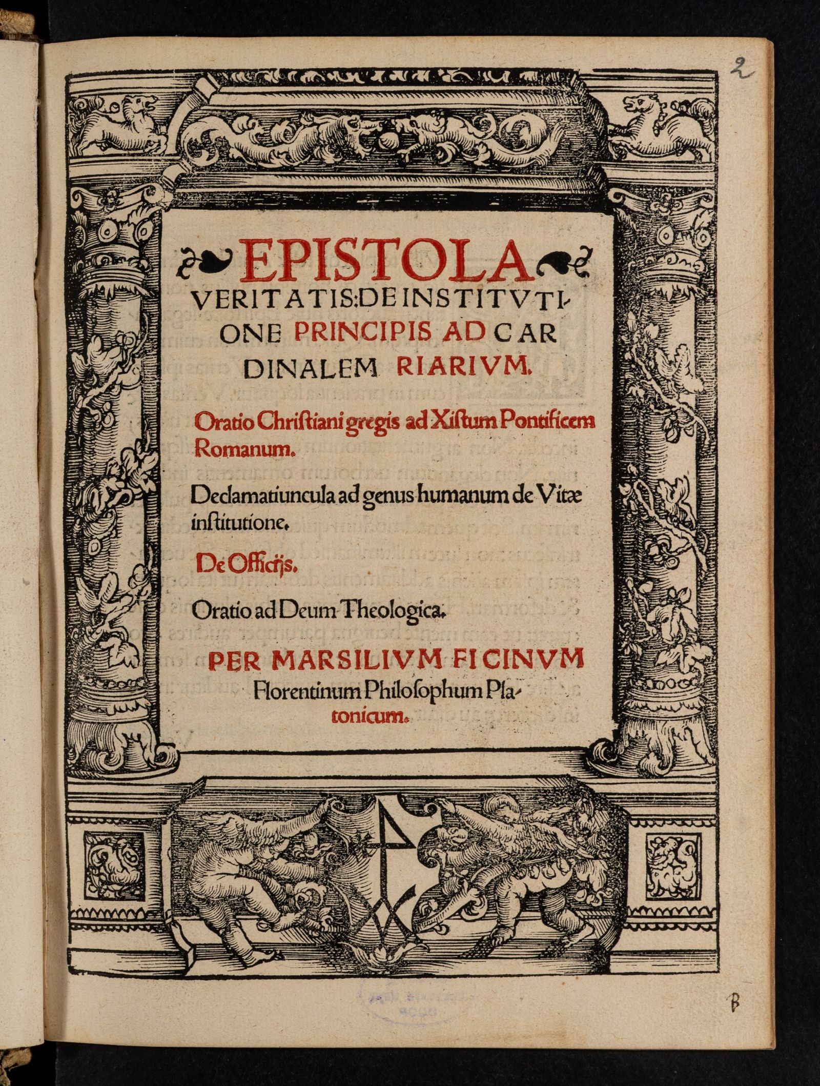 Изображение Epistola veritatis: de institutione principis ad Cardinalem Riarium. Oratio Christiani gregis ad Xistum Pontificem Romanum