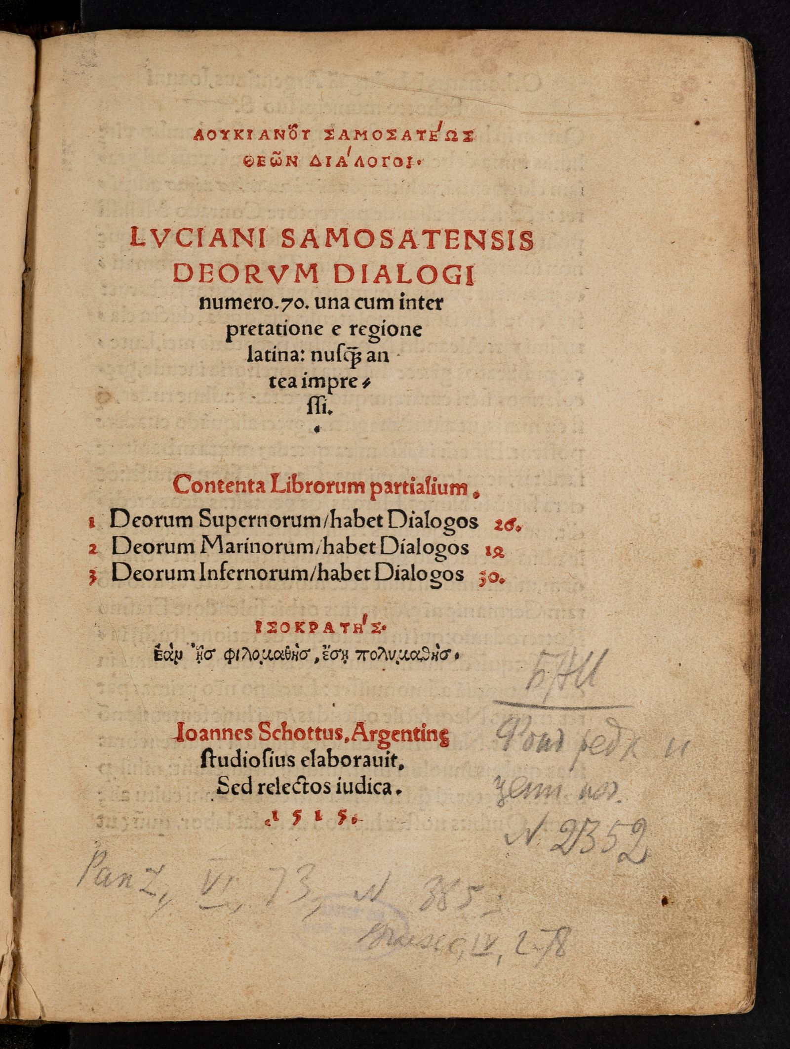 Изображение Luciani Samosatensis Deorum dialogi numero 70 una cum interpretatione e regione latina: nusque antea impressi