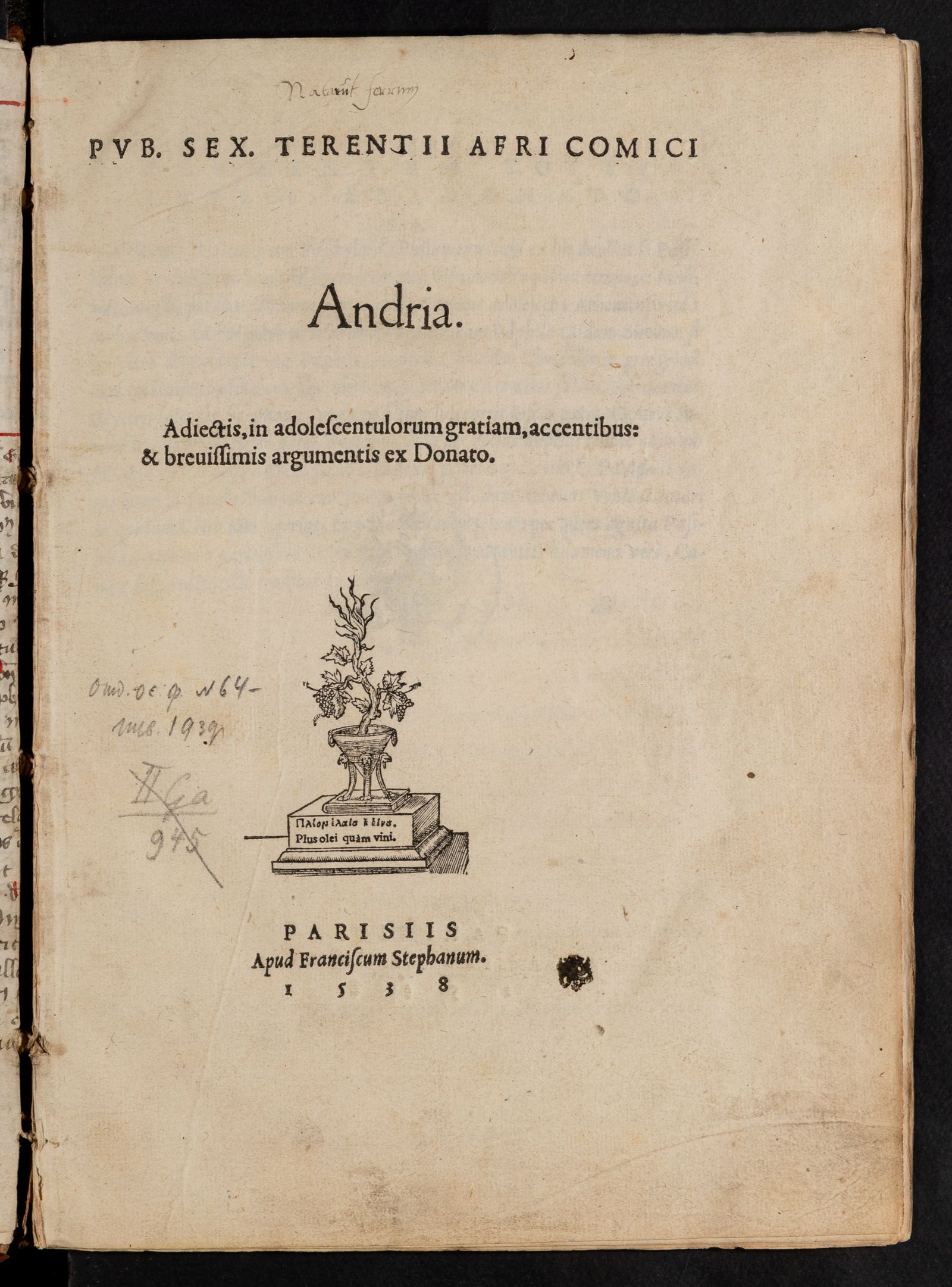 Изображение Pub. Sex. Terentii Afri comici Andria. Adjectis, in adolescentulorum gratiam, accentibus: et brevissimis argumentis ex Donato