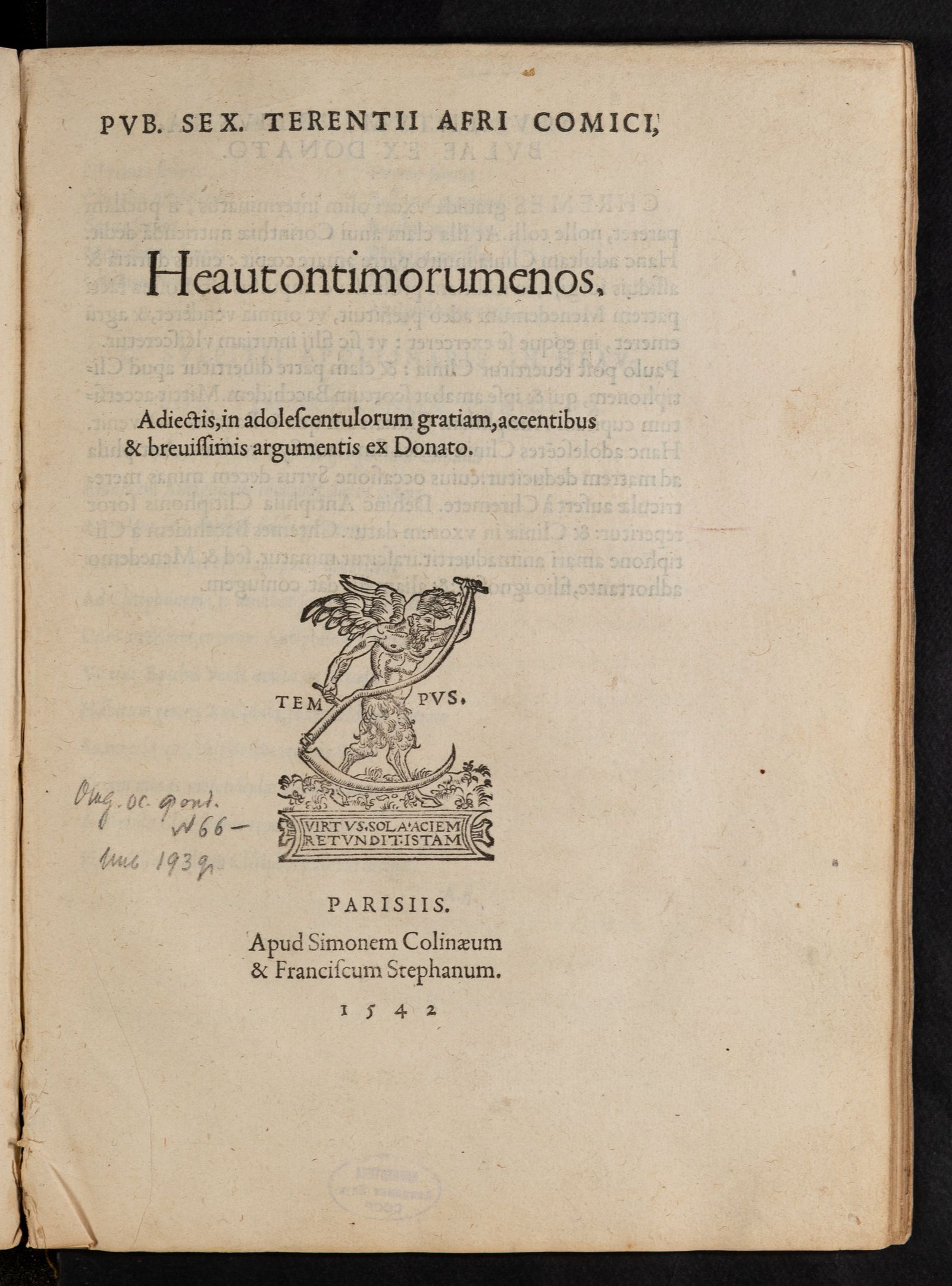 Изображение Pub. Sex. Terentii Afri comici Heautontimorumenos. Adjectis, in adolescentulorum gratiam, accentibus et brevissimis argumentis ex Donato