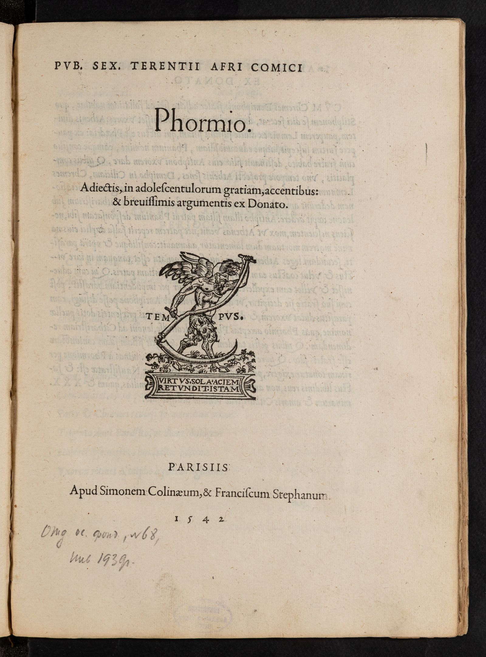 Изображение Pub. Sex. Terentii Afri comici Phormio. Adjectis, in adolescentulorum gratiam, accentibus et brevissimis argumentis ex Donato