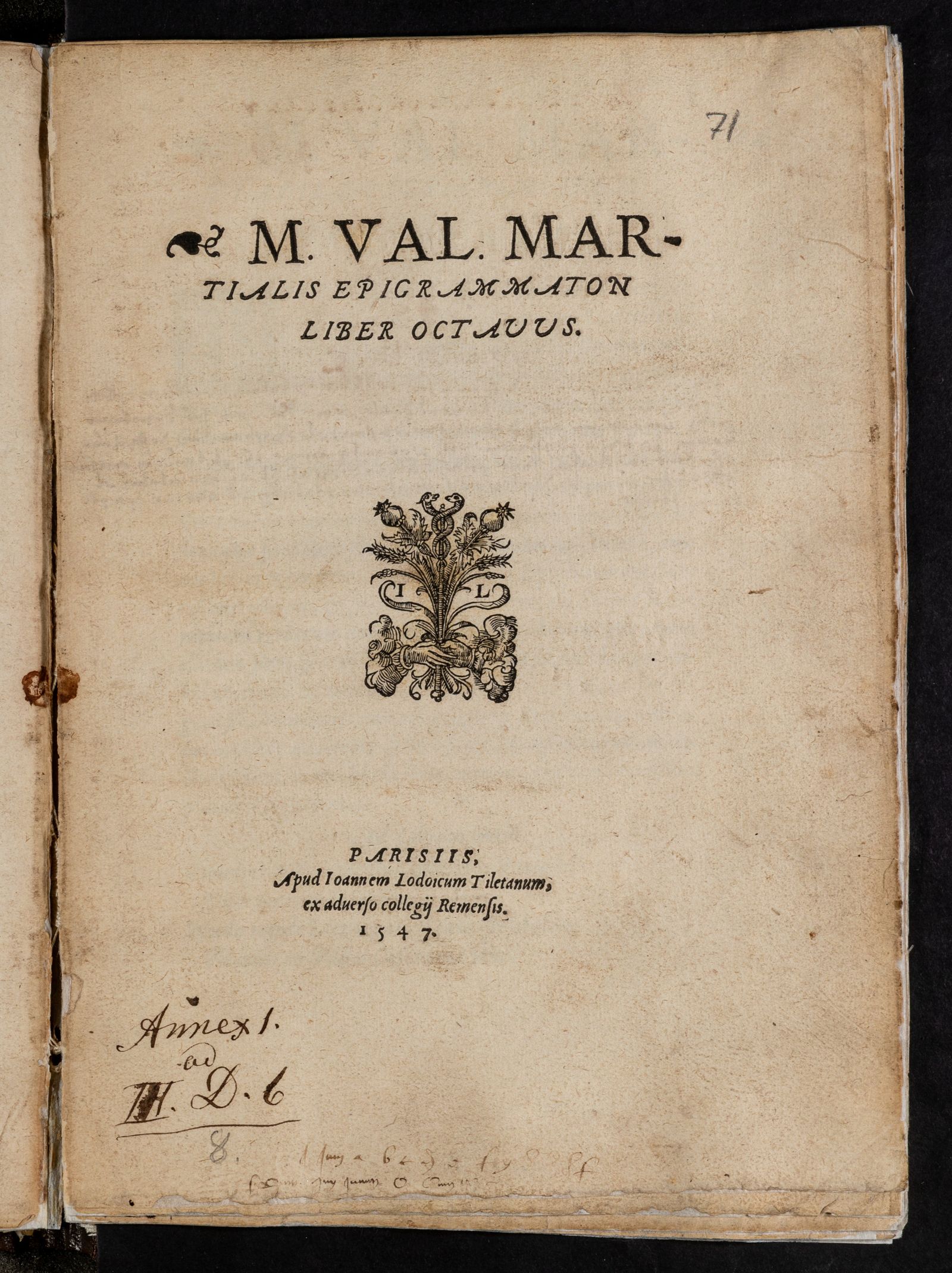 Изображение M. Val. Martialis epigrammaton liber octavus