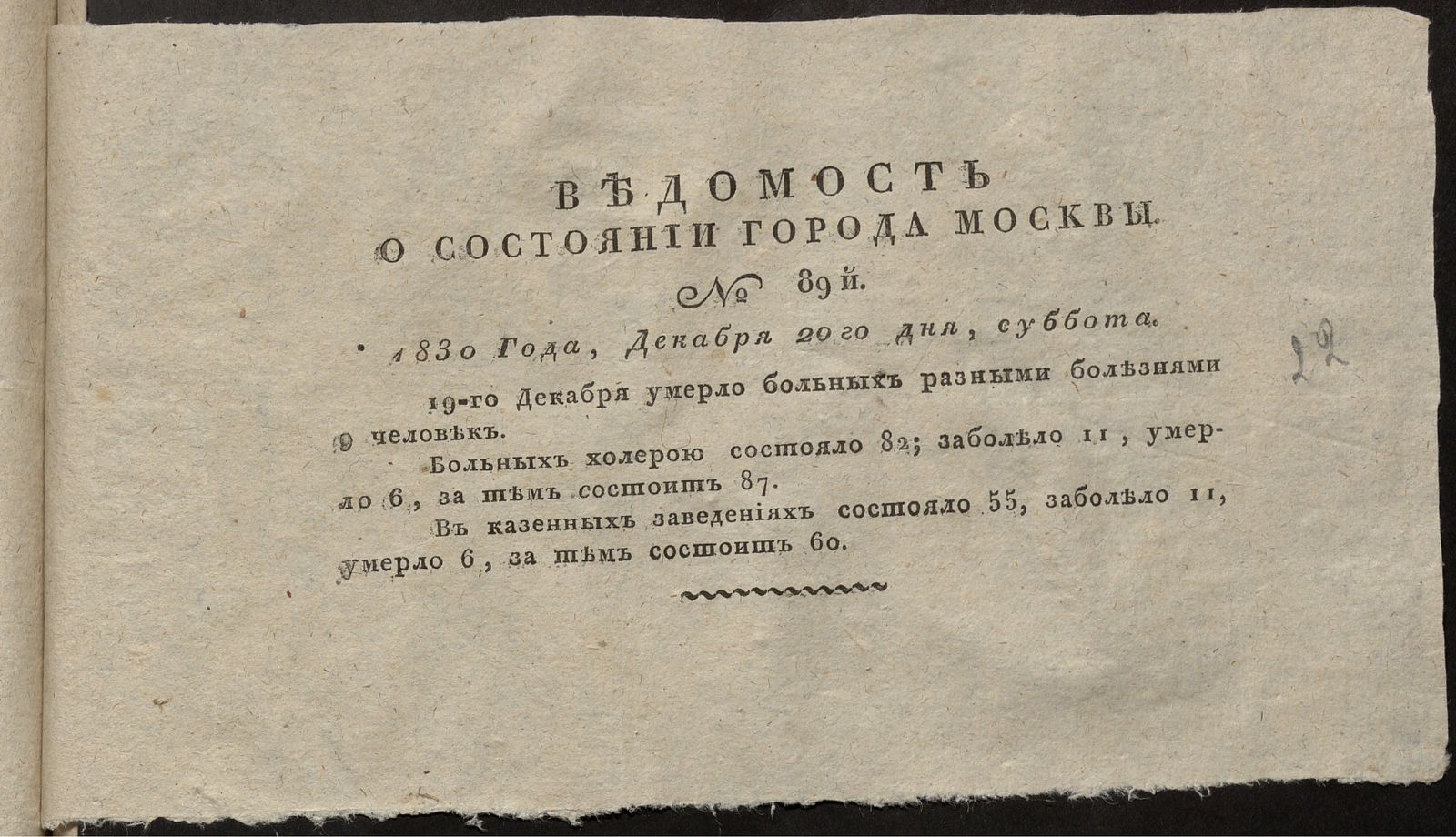 Изображение книги Ведомость о состоянии города Москвы. 1830, № 89 (20 декабря)