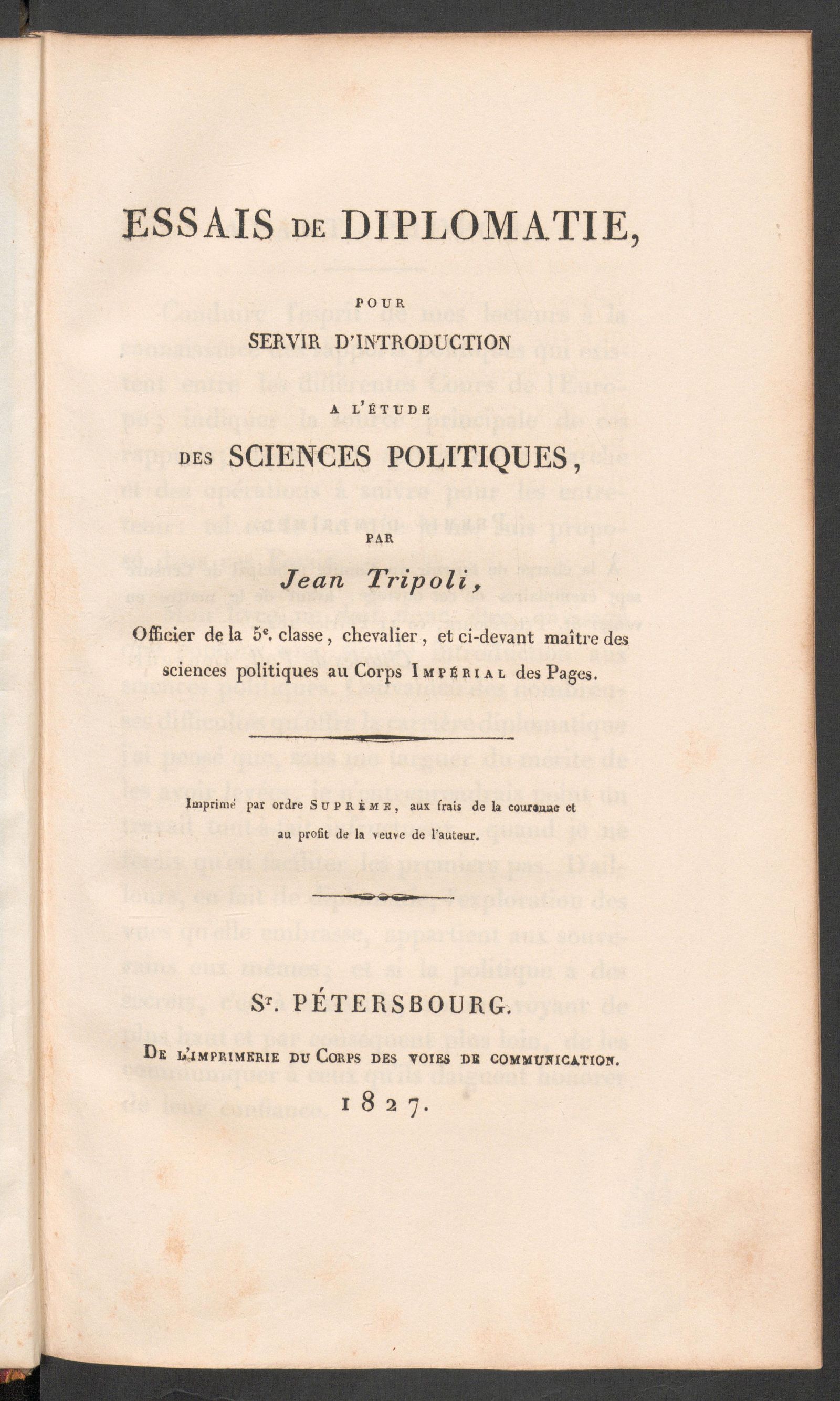 Изображение книги Essais de diplomatie