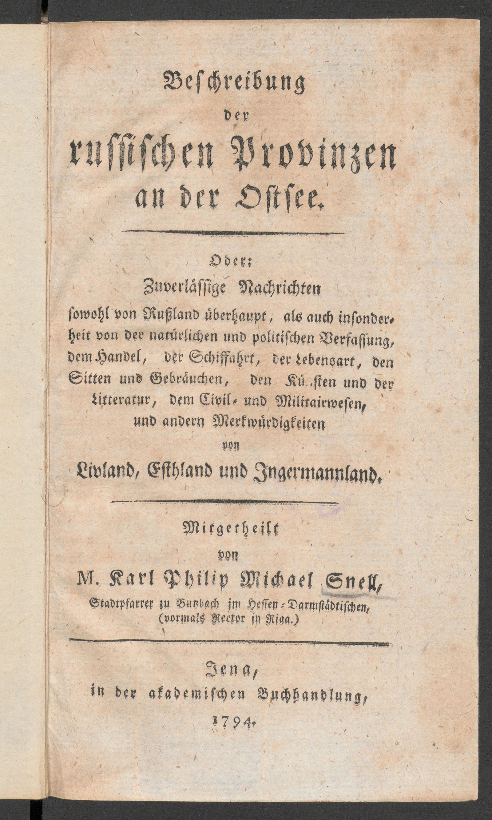 Изображение Beschreibung der russischen Provinzen an der Ostsee