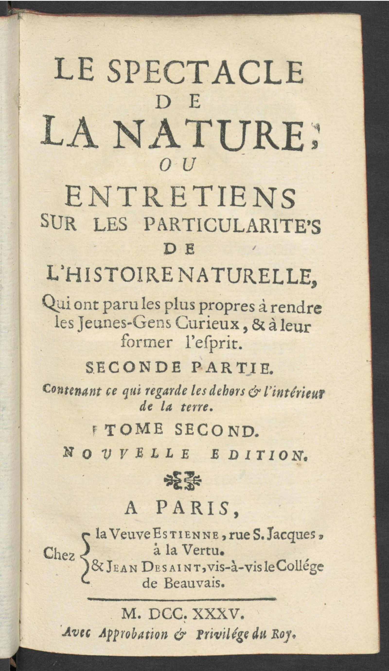 Изображение Le Spectacle de la nature, ou Entretiens sur les particularités de l'histoire naturelle. T. 2