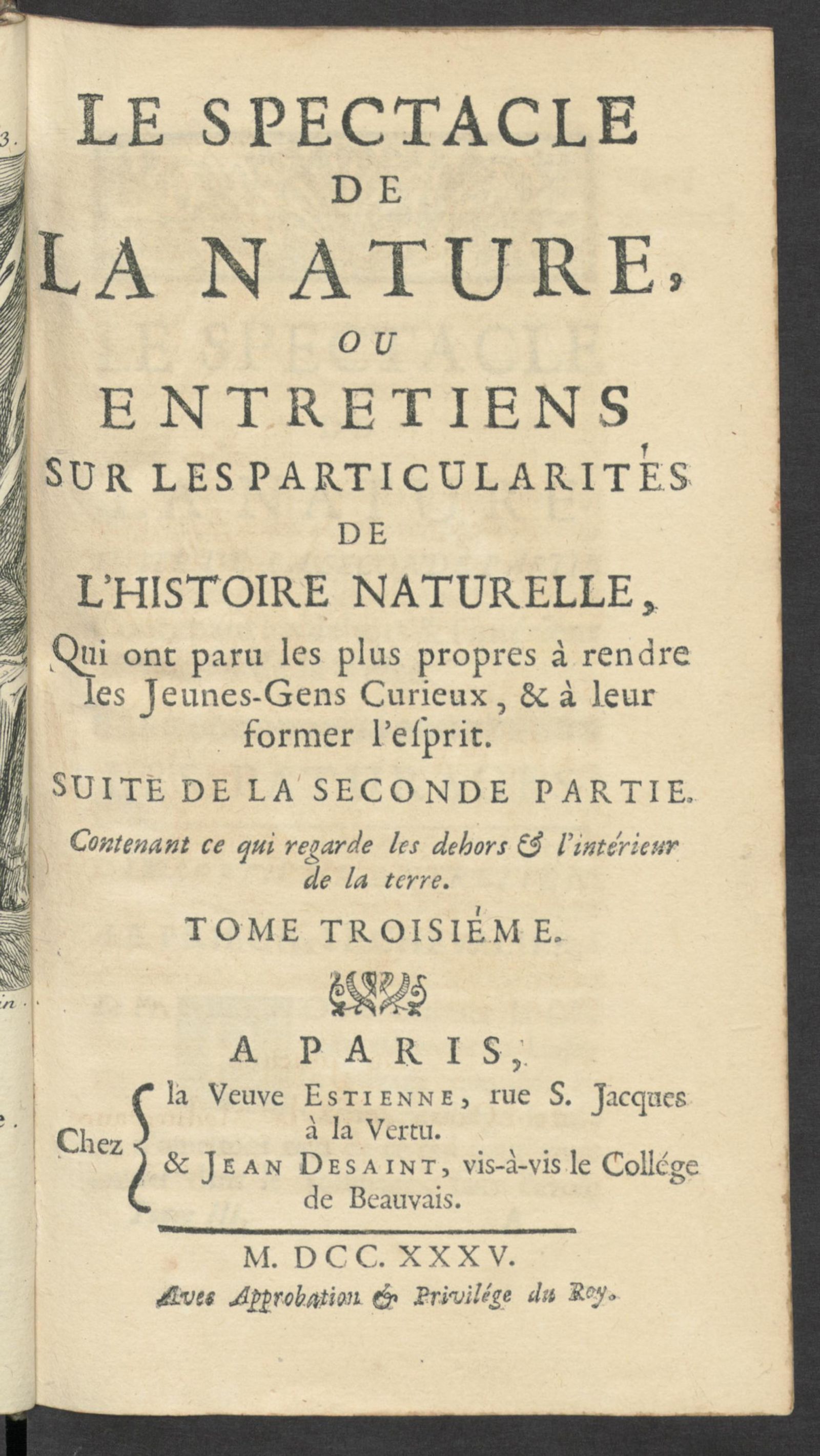 Изображение Le Spectacle de la nature, ou Entretiens sur les particularités de l'histoire naturelle. T. 3