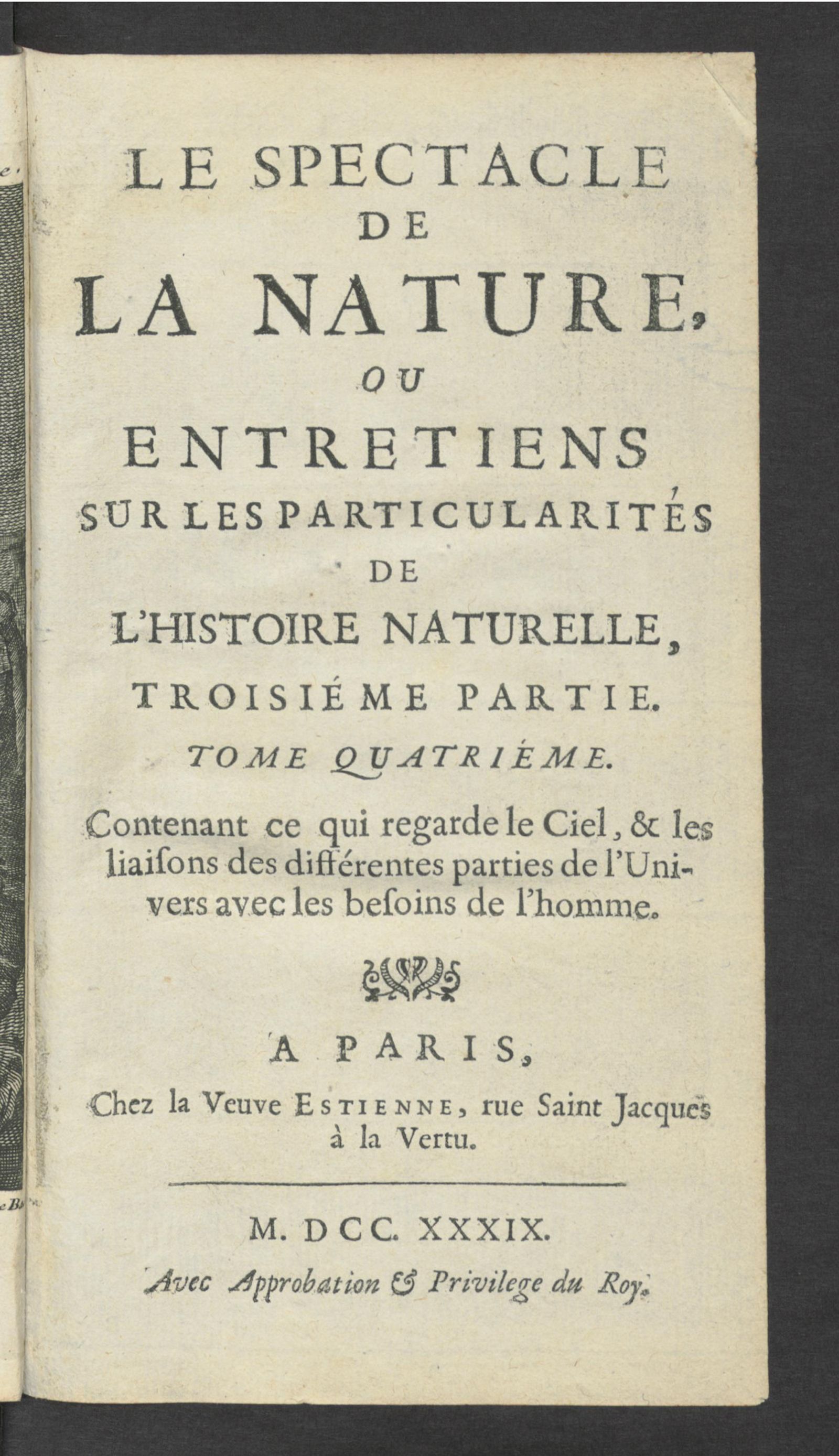 Изображение Le Spectacle de la nature, ou Entretiens sur les particularités de l'histoire naturelle. T. 4