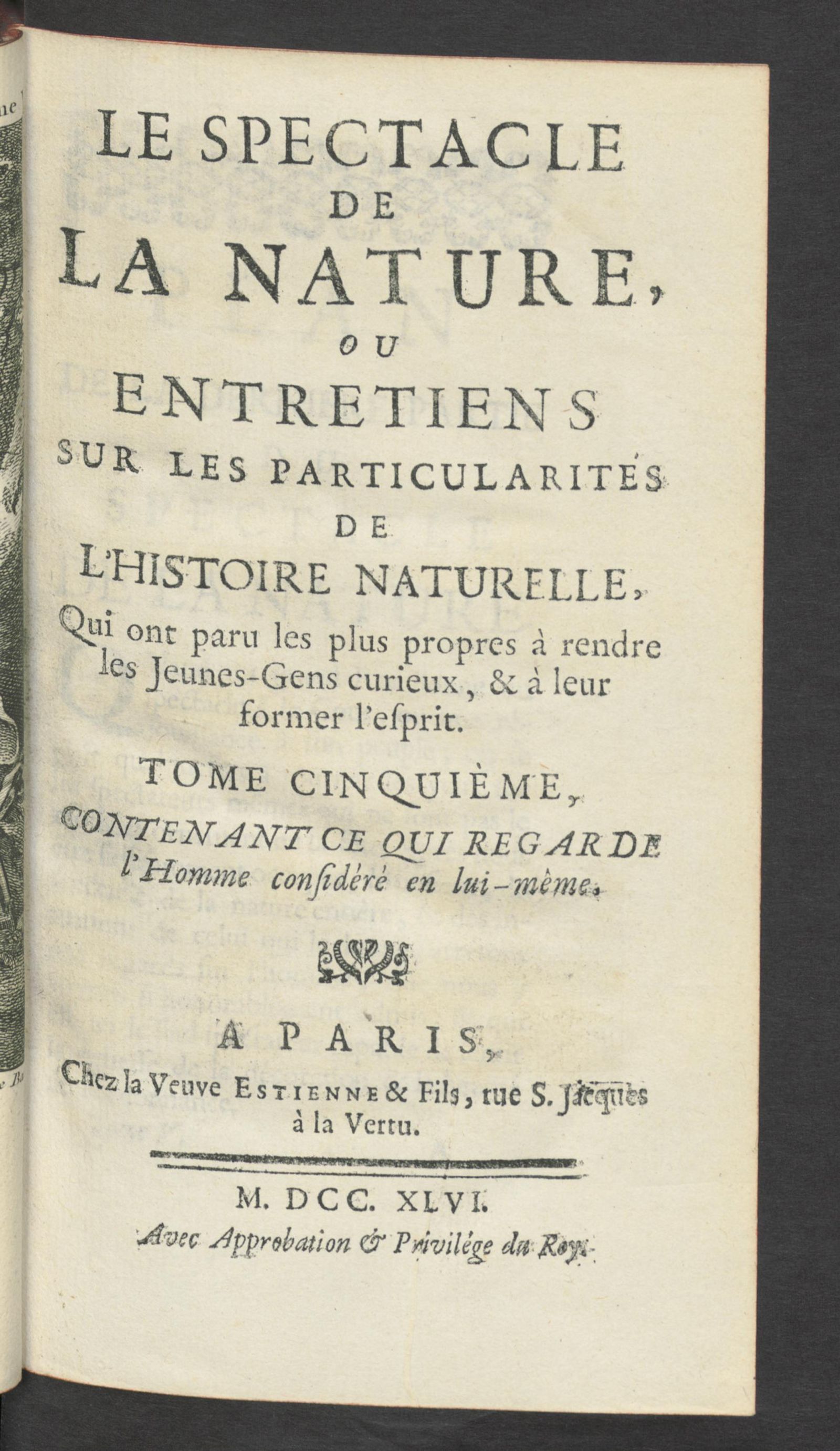 Изображение Le Spectacle de la nature, ou Entretiens sur les particularités de l'histoire naturelle. T. 5