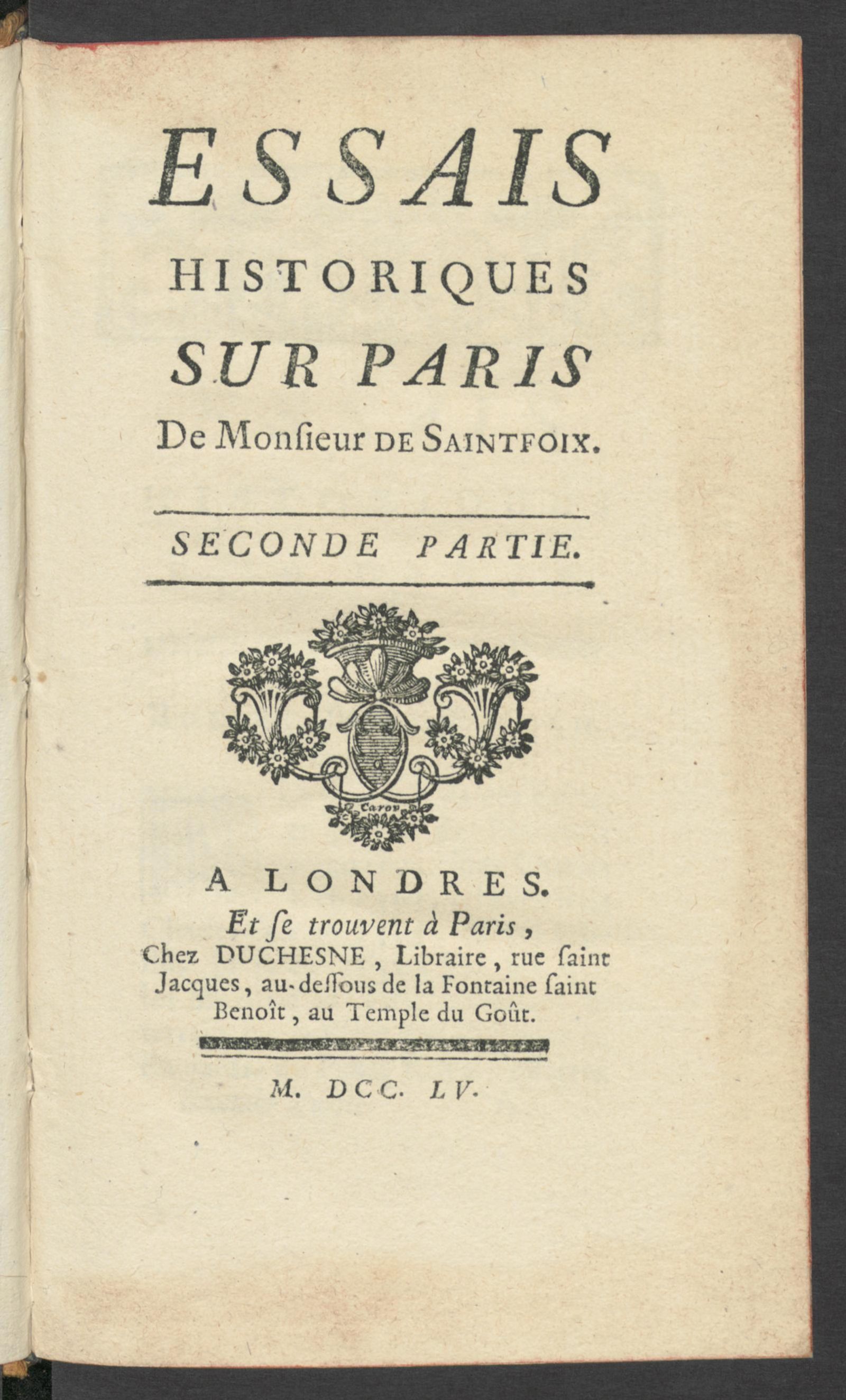 Изображение Essais historiques sur Paris de monsieur de Saintfoix. Pt. 2