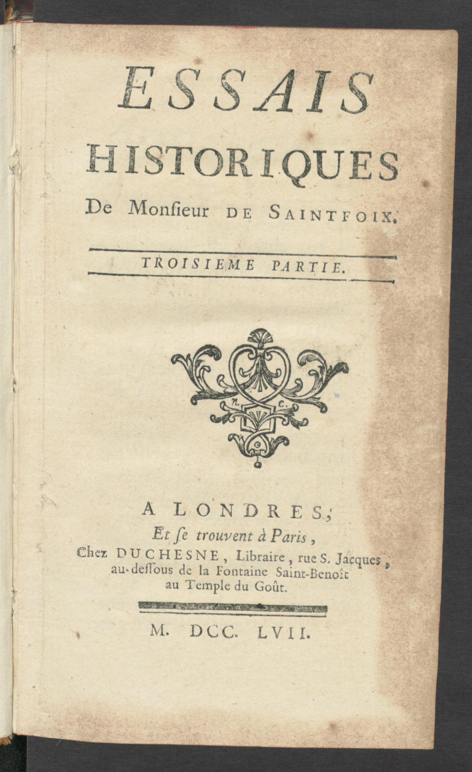 Изображение Essais historiques sur Paris de monsieur de Saintfoix. Pt. 3