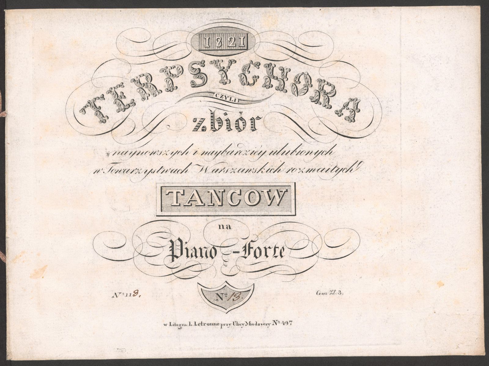 Изображение Terpsychora, czyli Zbiór naynowszych i naybardziéy ulubionych w Towarzystwach Warszawskich rozmaitych tancow na piano-forte. № 13