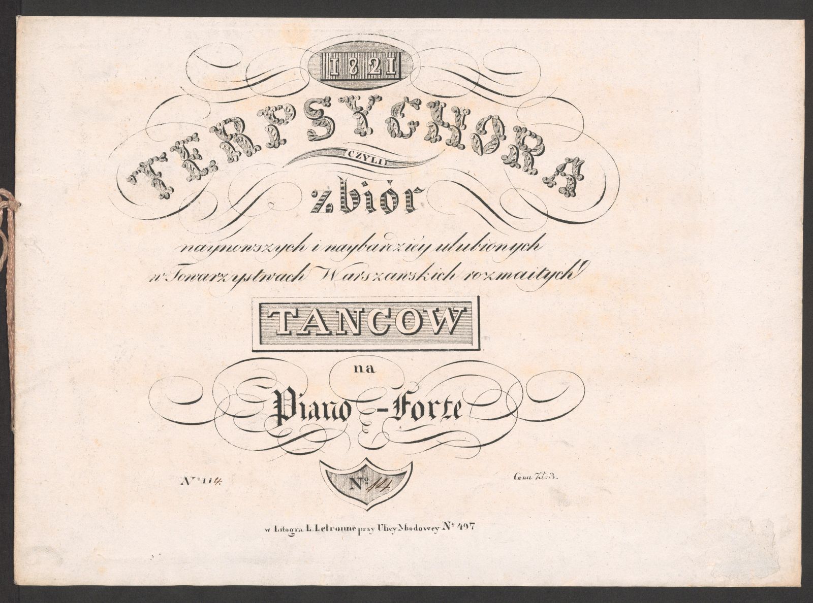 Изображение Terpsychora, czyli Zbiór naynowszych i naybardziéy ulubionych w Towarzystwach Warszawskich rozmaitych tancow na piano-forte. № 14