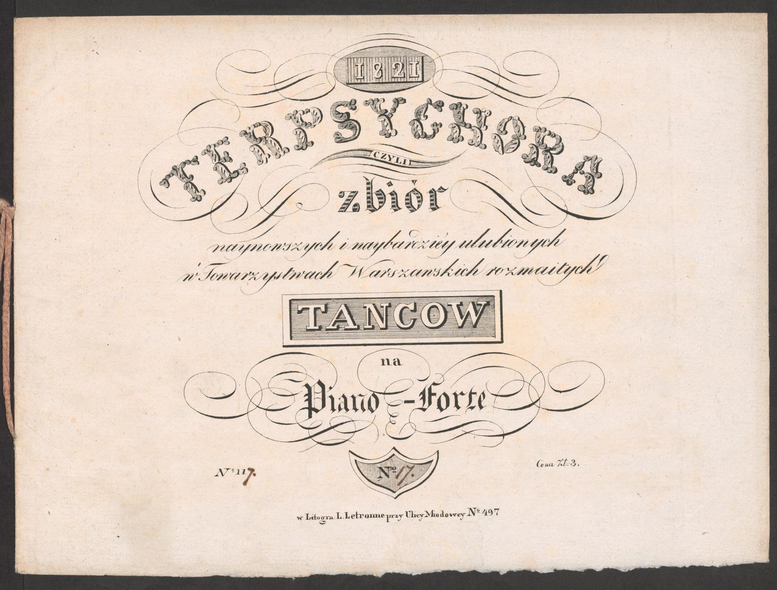 Изображение Terpsychora, czyli Zbiór naynowszych i naybardziéy ulubionych w Towarzystwach Warszawskich rozmaitych tancow na piano-forte. № 17